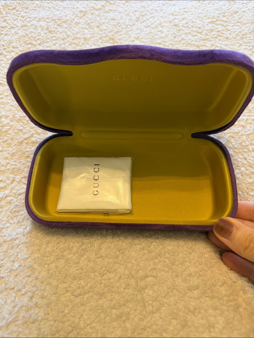 Gucci Purple and Yellow Sunglasses Case with Branded Cloth